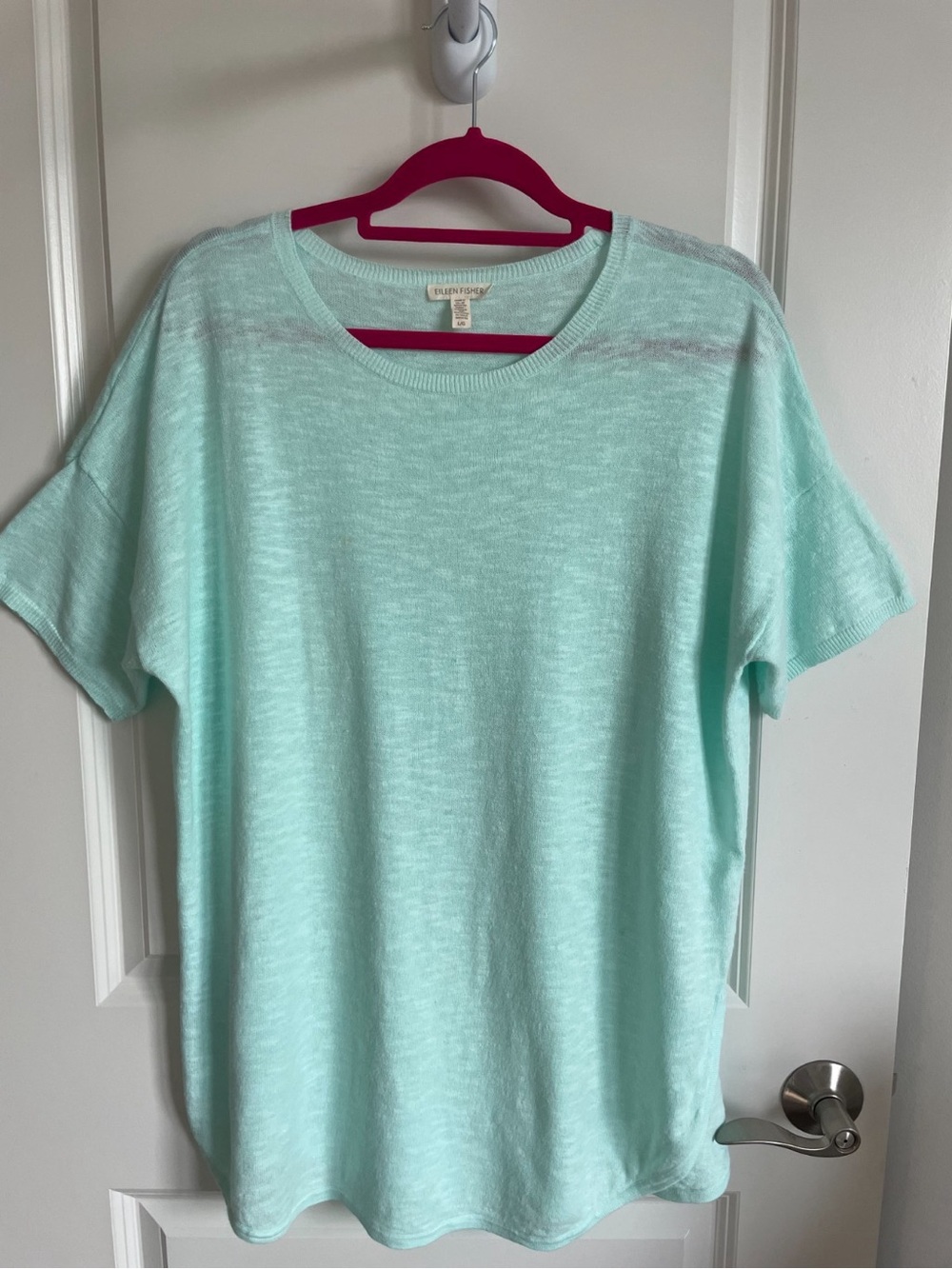 Eileen Fisher Organic Linen Cotton Mint Green S/S Oversized Tunic Top
